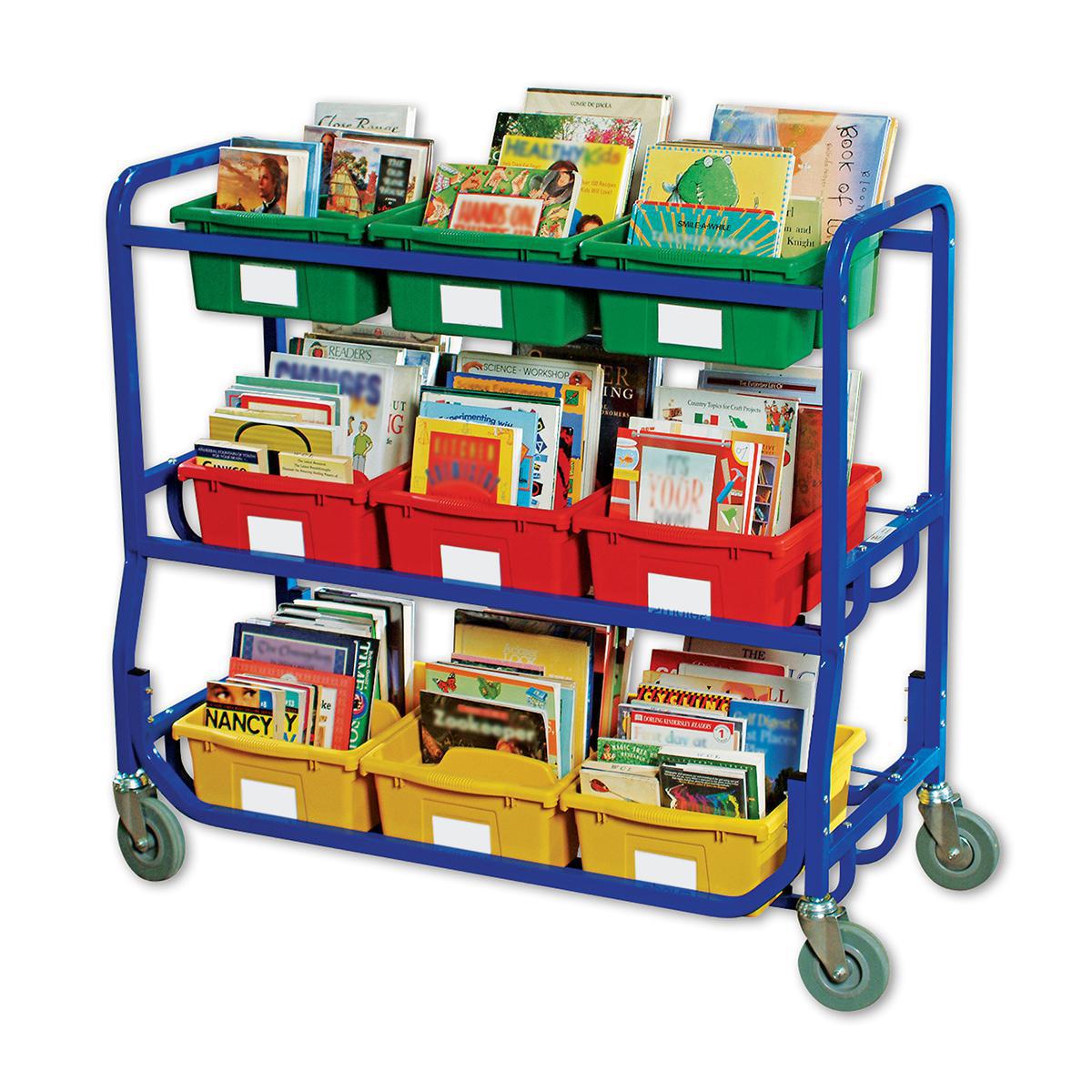  Library on Wheels Cart: 9 Divided Book Tubs 