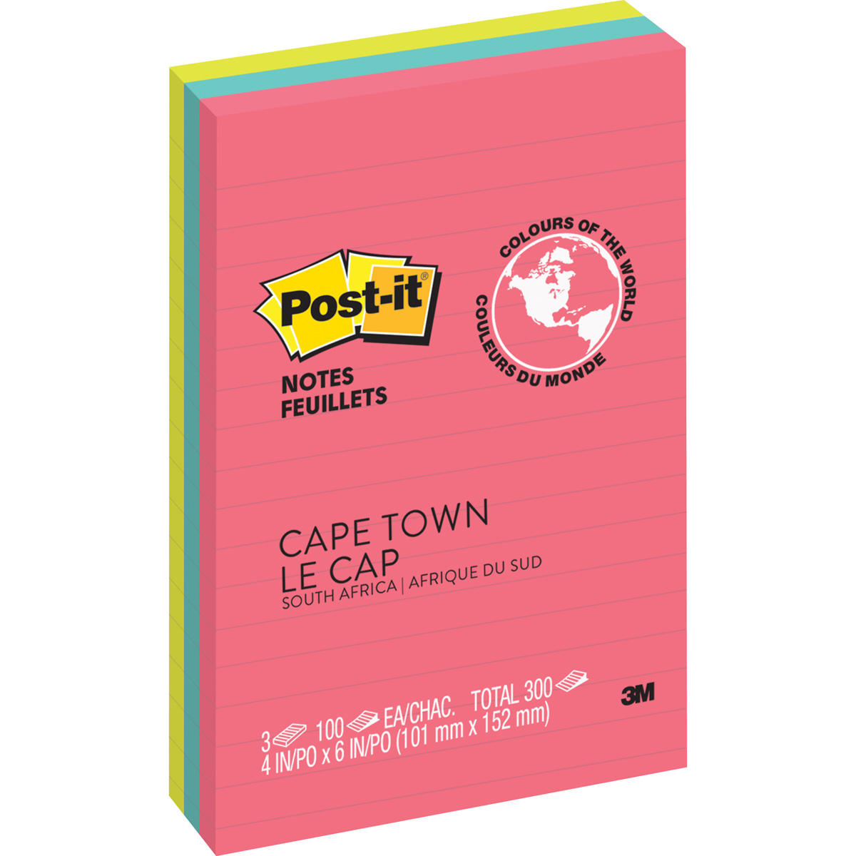  Post-it® Notes Lined Cape Town Colours Pads 