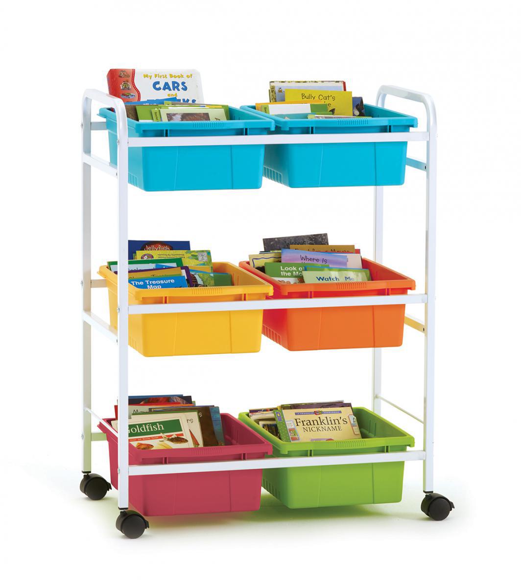 Small Book Browser Cart with Vibrant Tubs 
