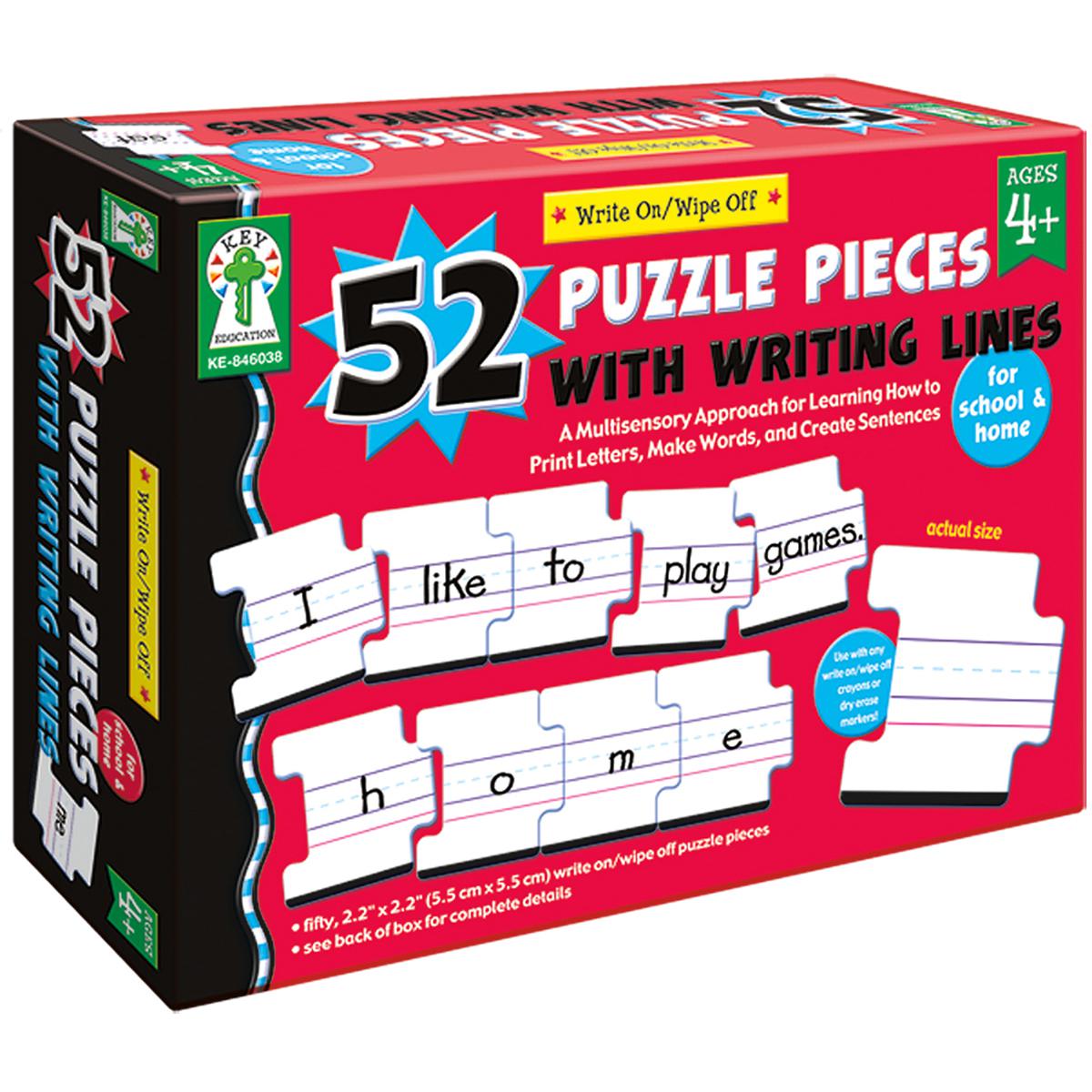  Write-on/Wipe-Off: 52 Puzzle Pieces with Writing Lines 